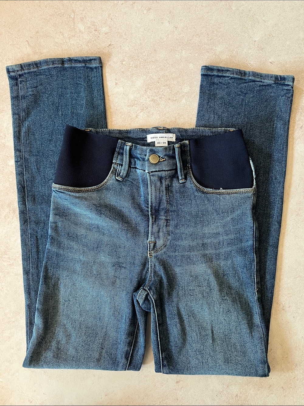 Good American Blue Denim Skinny Jeans with Dark Navy Waistband NWOT